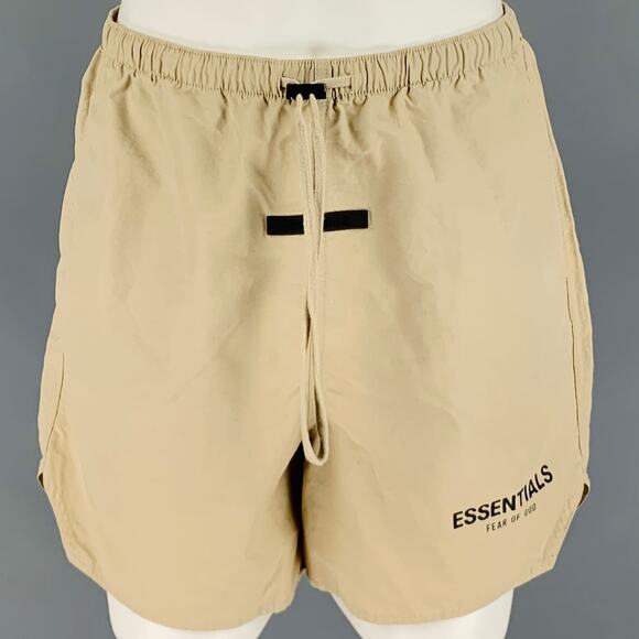ESSENTIALS by FEAR OF GOD Size S Beige Logo Cotton Nylon Drawstring Shorts - Picture 1 of 6